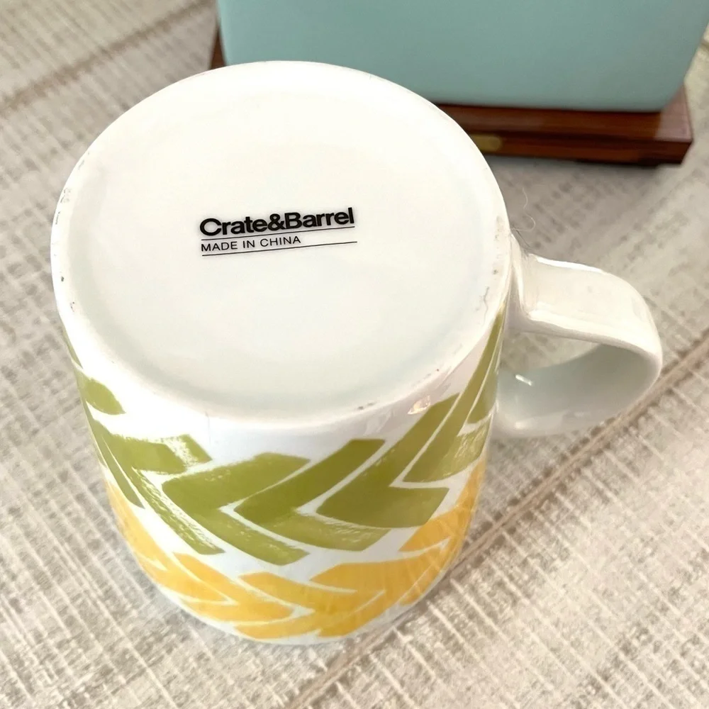 Crate & Barrel Coffee Mug Brushstroke Yellow And Green 16oz Cup Tea